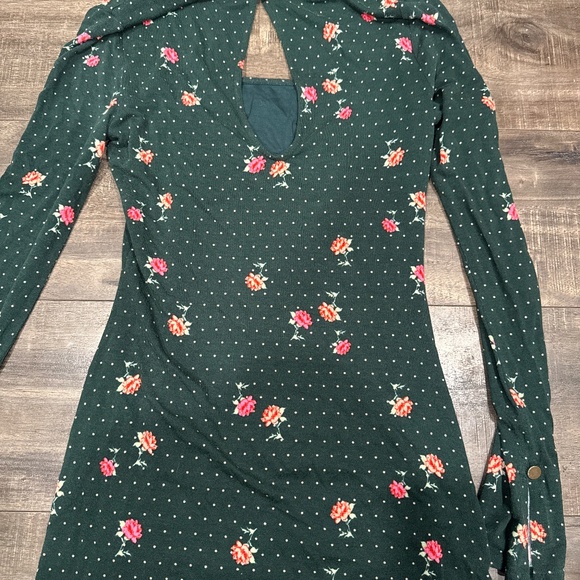Free People Celia Emerald Jewel Green Floral Long Sleeve Mini Dress S - Picture 6 of 6